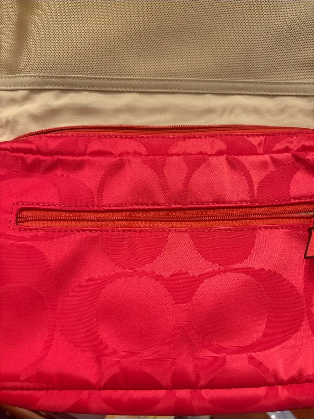 Coach Red Signature Nylon Foldover Cosmetic Case with Hook